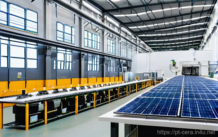 세라믹 공정 관리 - 0 integration. Automated machinery operates seamlessly, with visible sensors on kilns and conveyor b...