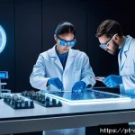 세라믹 소재 개발 트렌드 - A futuristic electronics laboratory scene showcasing advanced functional ceramics integrated with na...