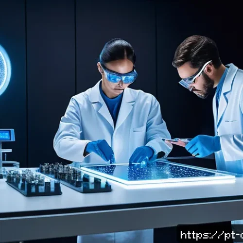 세라믹 소재 개발 트렌드 - A futuristic electronics laboratory scene showcasing advanced functional ceramics integrated with na...