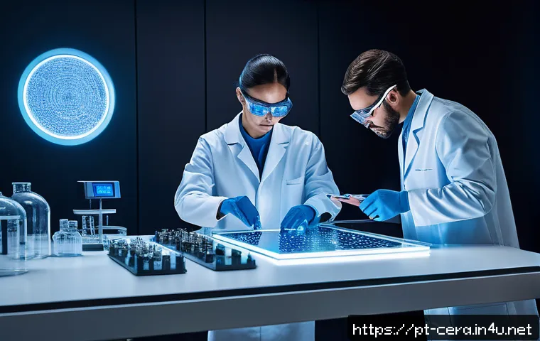 세라믹 소재 개발 트렌드 - A futuristic electronics laboratory scene showcasing advanced functional ceramics integrated with na...