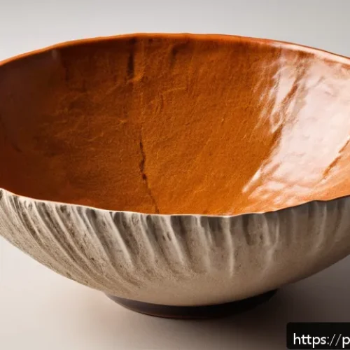 미술세라믹 창작 아이디어 - A handcrafted ceramic bowl featuring asymmetrical, wavy edges with a rustic, organic texture created...